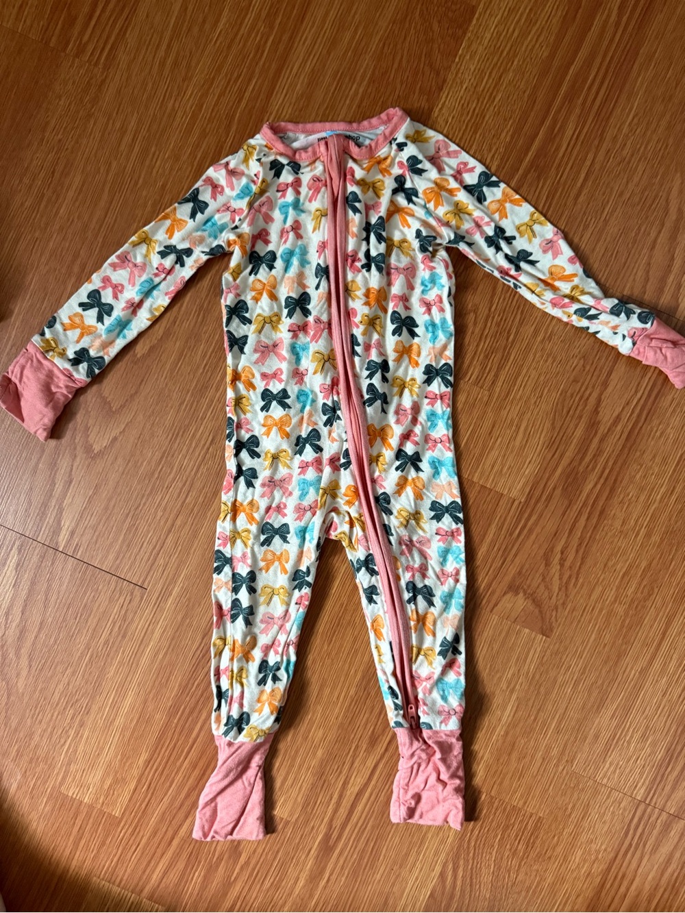 Girls Pink Bow-Print Zip One-Piece Pajamas